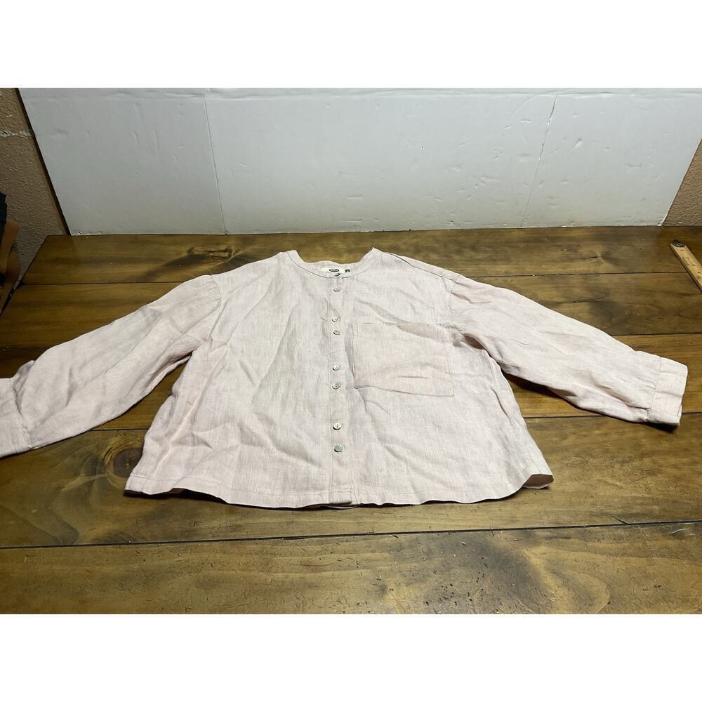 Dolma Womens Small Pink Linen Button Up Blouse